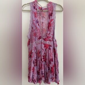 Free People Pink and Red Patterned Fabric flowy dress